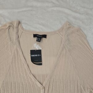 Forever 21 Beige V-Neck Ribbed Blouse Sku20